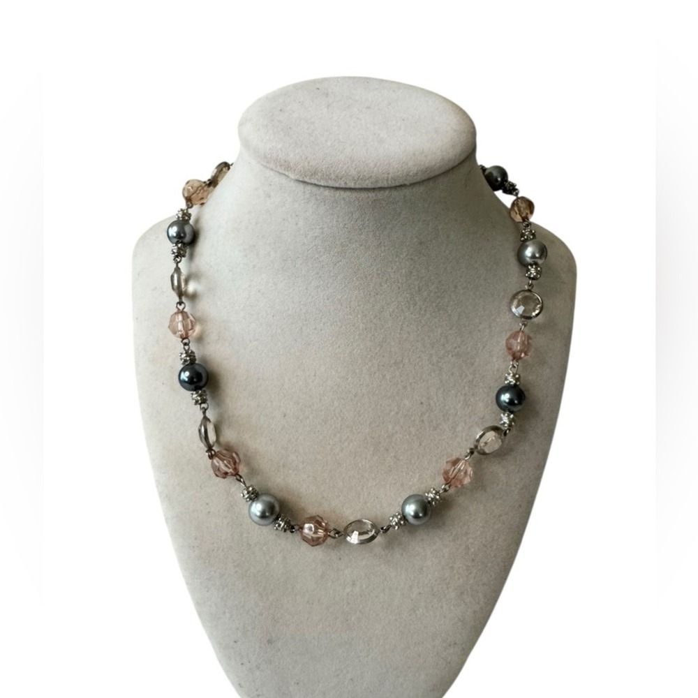 Women's Silver‎ & Peach Faceted Beaded Necklace Boho Statement Y2K Retro Party
